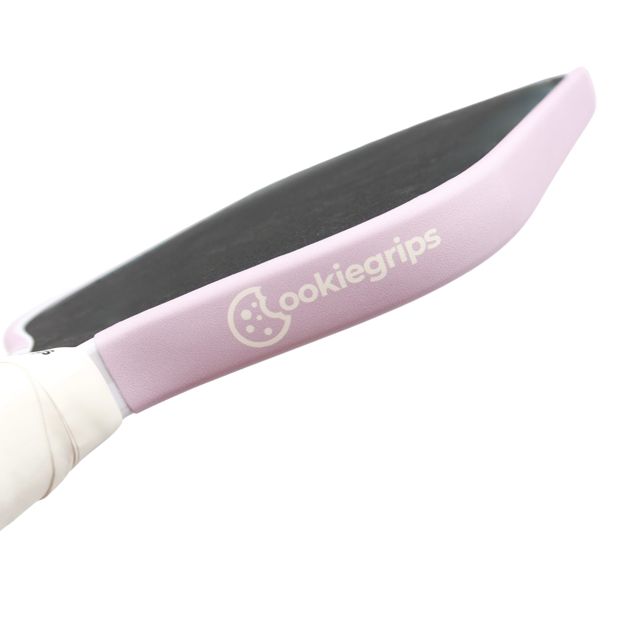 Lavender Crust light purple cookiegrips Cookie Crust pickleball paddle edge guard tape applied to a paddle rim