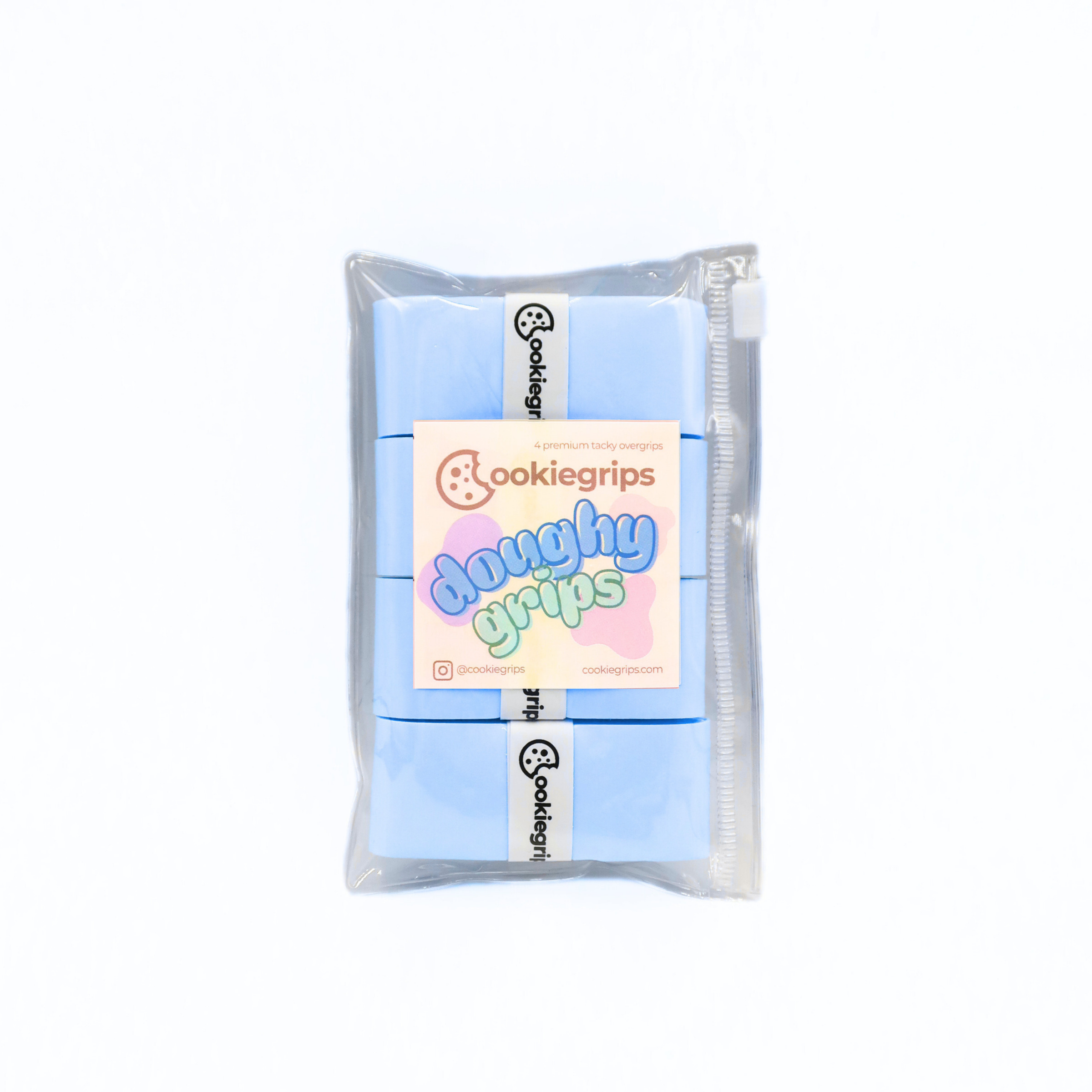 4-pack of Bella Blue cookiegrips Doughy Grips in light blue bakery-style packaging