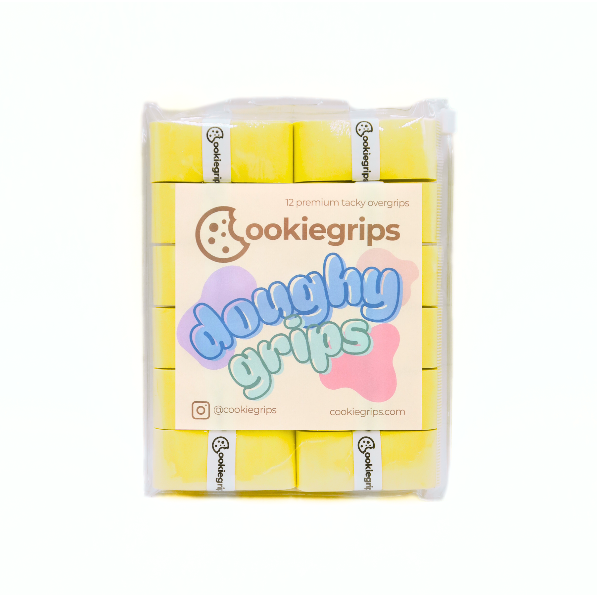 12-pack of Butter cookiegrips Doughy Grips in yellow bakery-style packaging