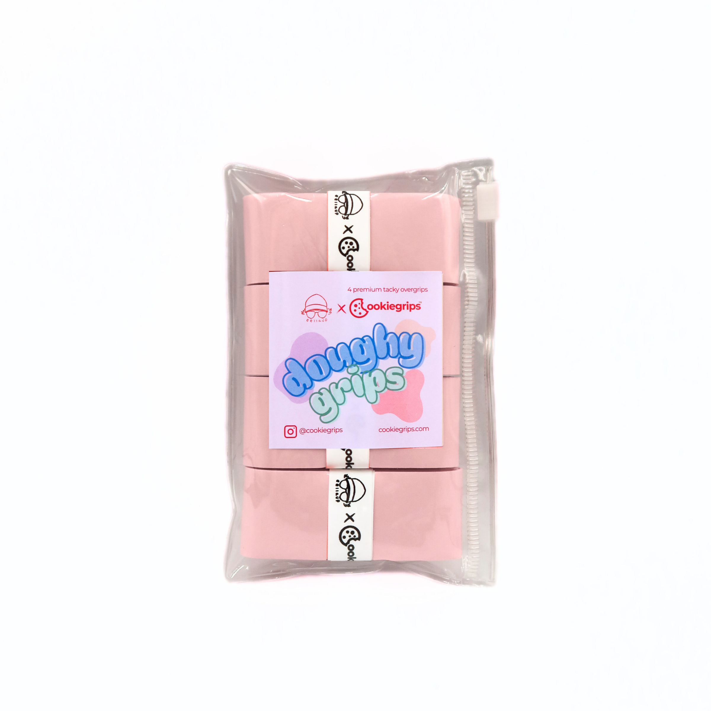 4-pack of eellaup x cookiegrips Strawberry Shortcake Doughy Grips in light pink packaging