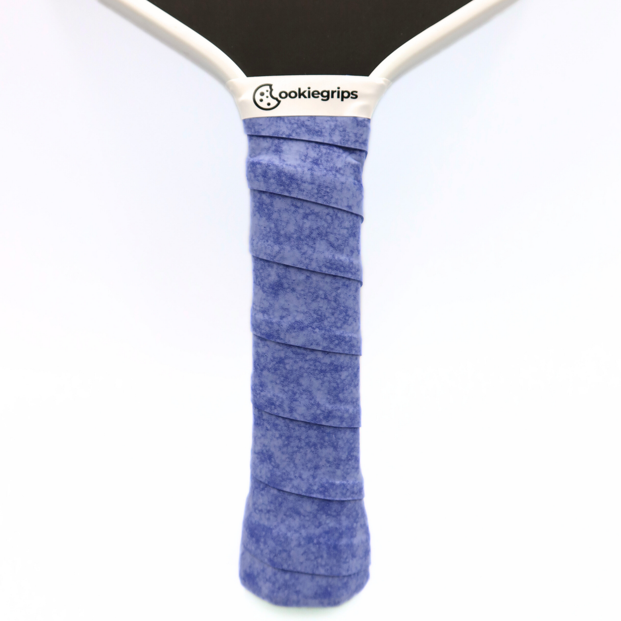 Frosted Crumb Monster speckled blue cookiegrips Tough Cookie overgrip wrapped on a pickleball paddle handle