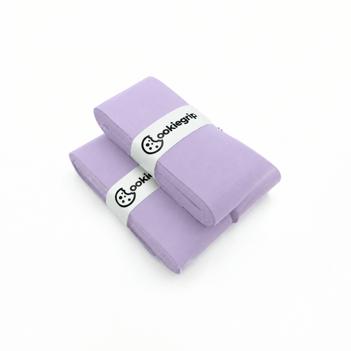 Two folded bundles of light lavender Doughy Grips Lavender Swirl pickleball overgrips on white