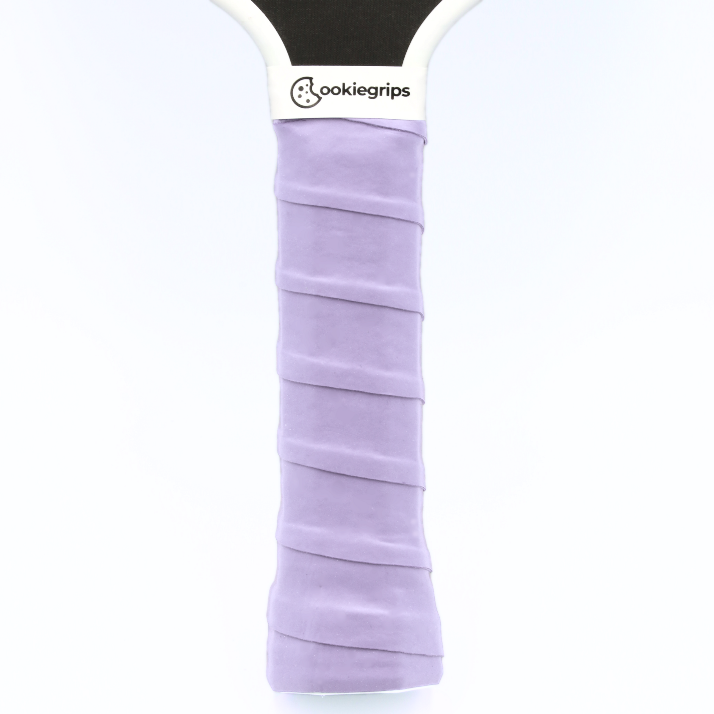 Lavender Swirl light purple cookiegrips doughy grips overgrip wrapped on a pickleball paddle handle