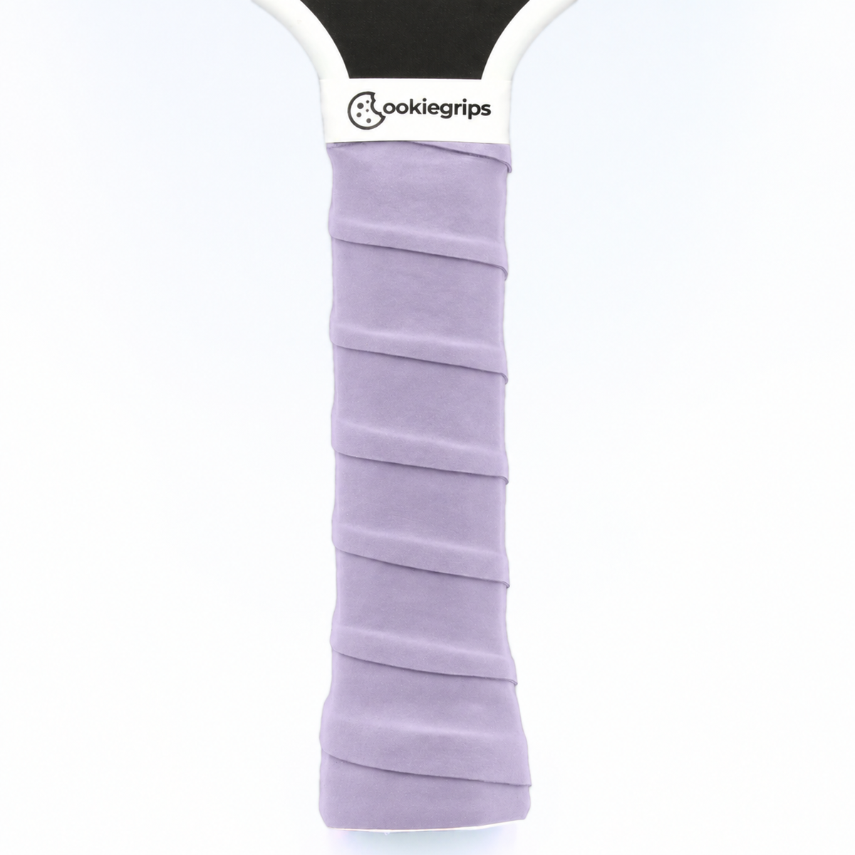 cookiegrips Doughy Grips Lavender Swirl light lavender overgrip wrapped on a pickleball paddle handle
