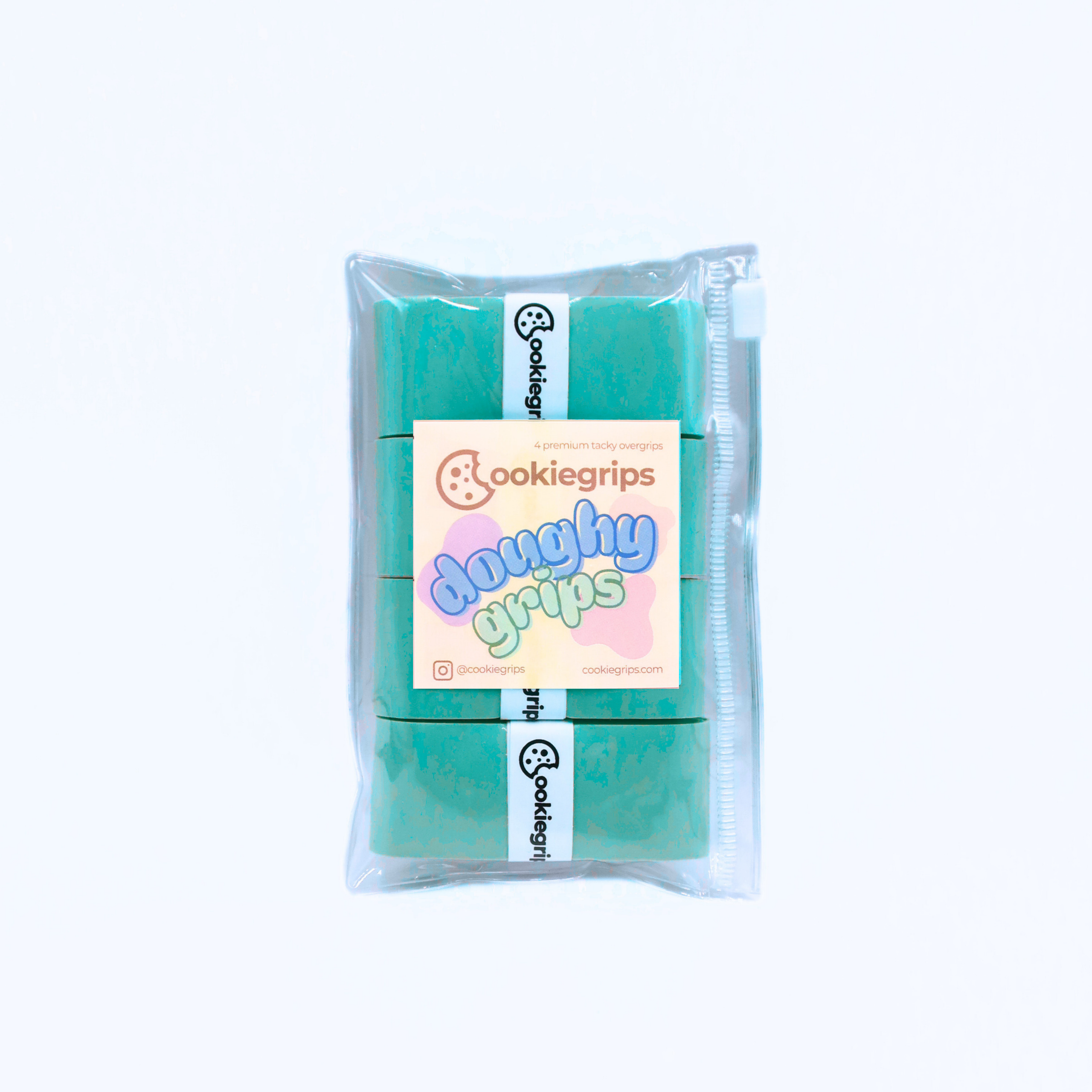 4-pack of Mint Chocolate cookiegrips Doughy Grips in teal bakery-style packaging