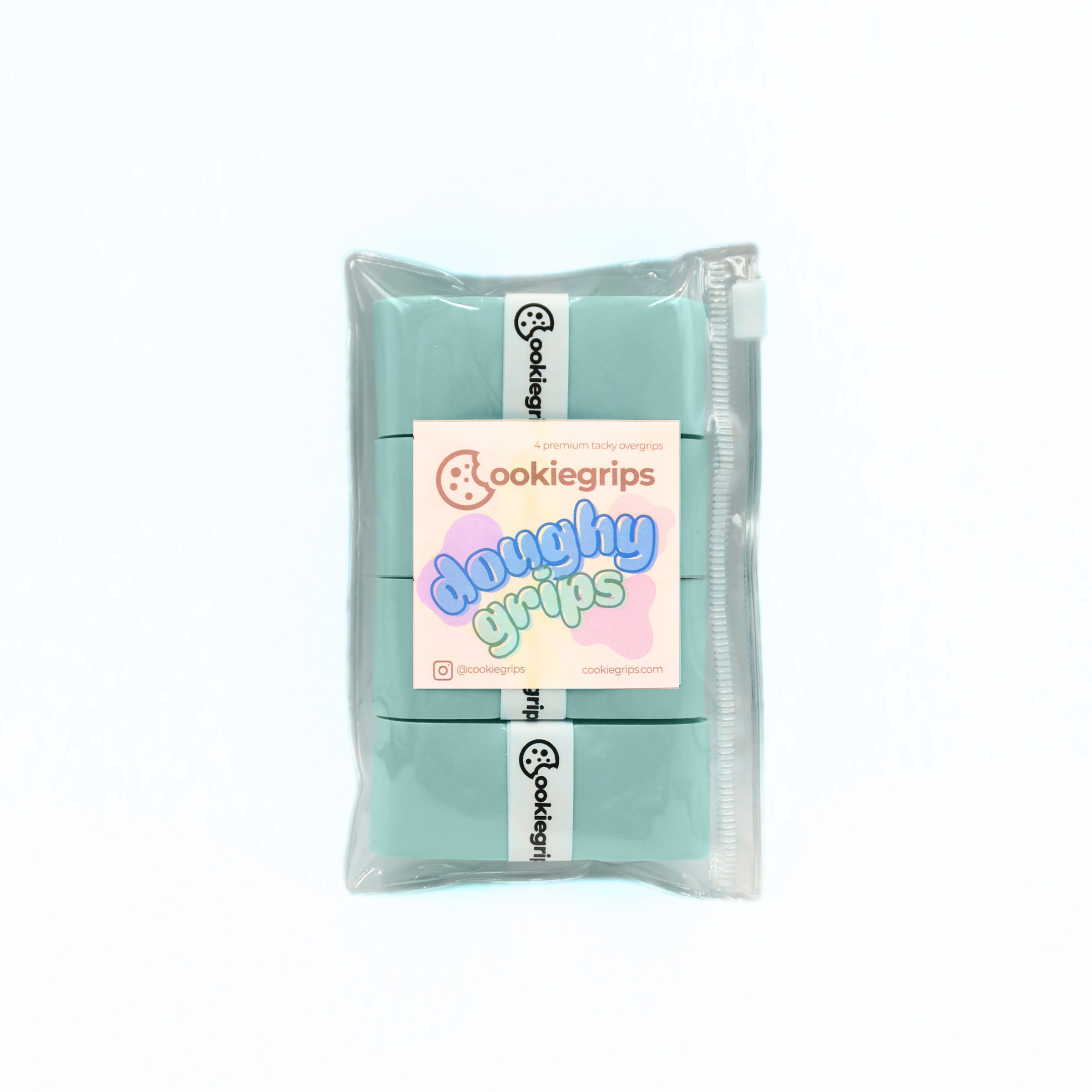 4-pack of Sky Macaron cookiegrips Doughy Grips in light teal bakery-style packaging