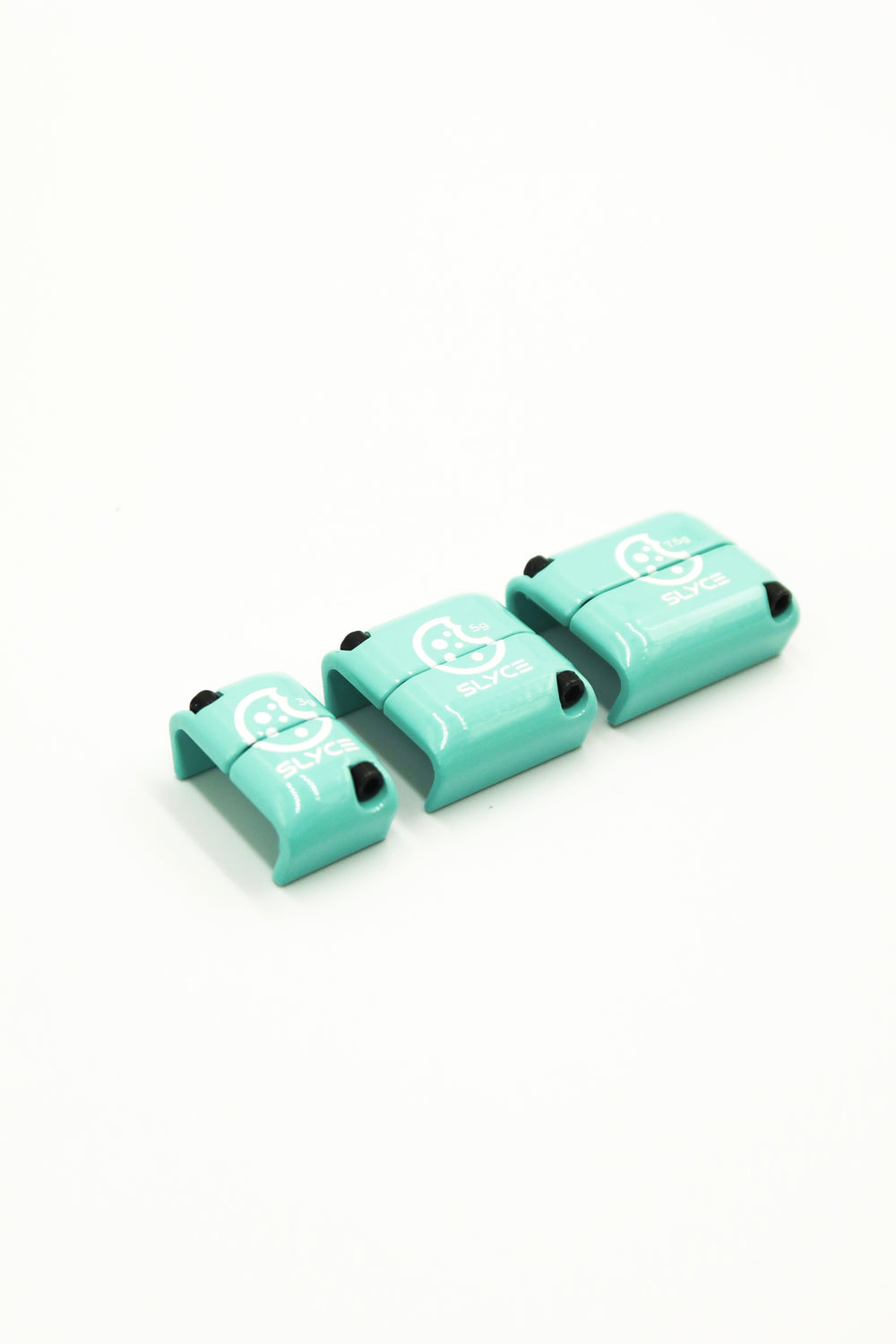 Three Sky Macaron light teal cookiegrips x SLYCE SLYDR removable clamp-on pickleball paddle weights