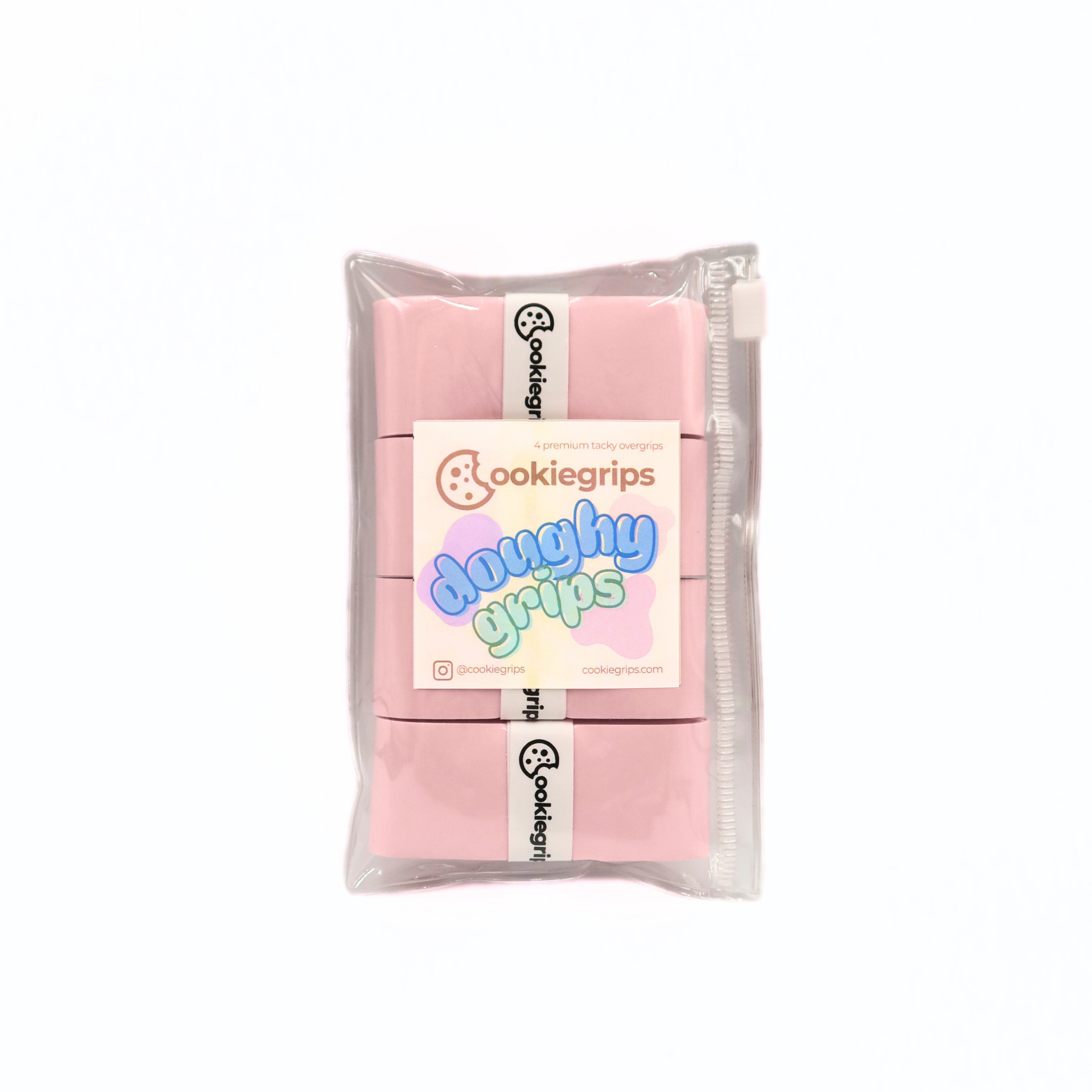 4-pack of Strawberry Shortcake cookiegrips Doughy Grips in light pink bakery-style packaging