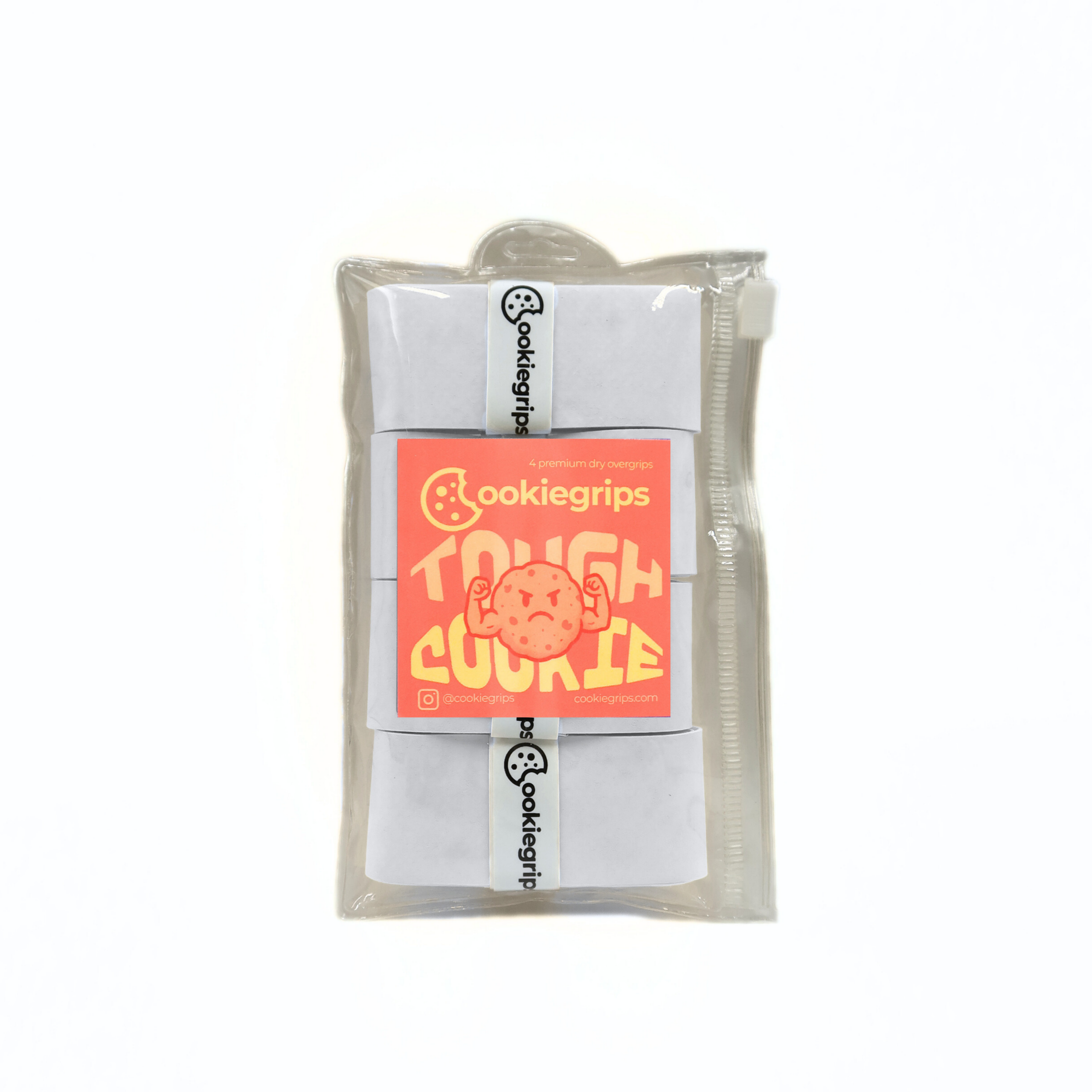 Sugar Glaze white cookiegrips Tough Cookie 4-pack in a clear pouch with flexing-cookie label